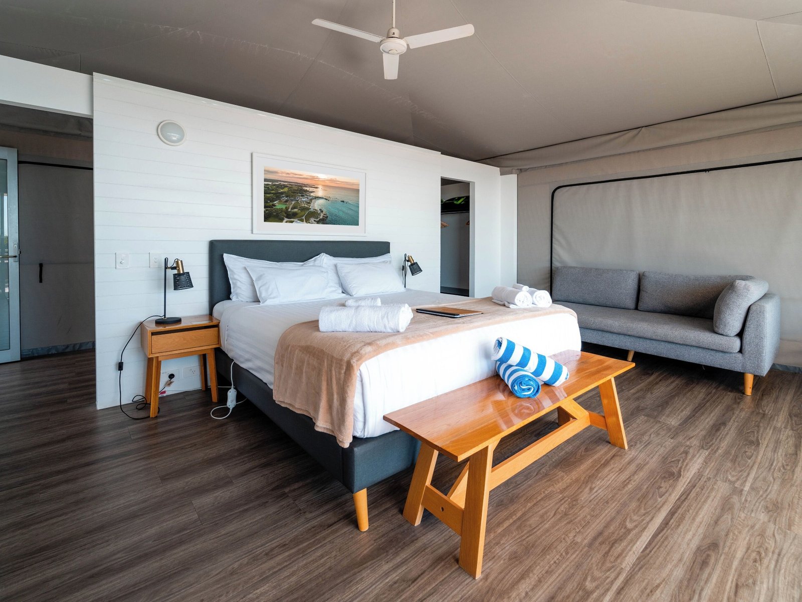 Interior of an eco-tent room at Discovery Resorts Rottnest Island