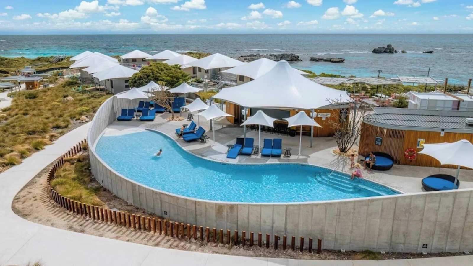 Swimming pool and coastal eco-tents at Discovery Resorts Rottnest Island